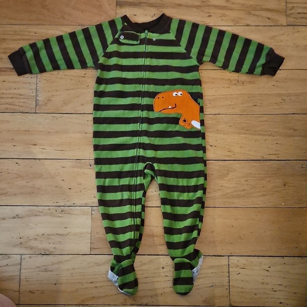 Green and Brown Striped Kids One Piece with Dinosaur